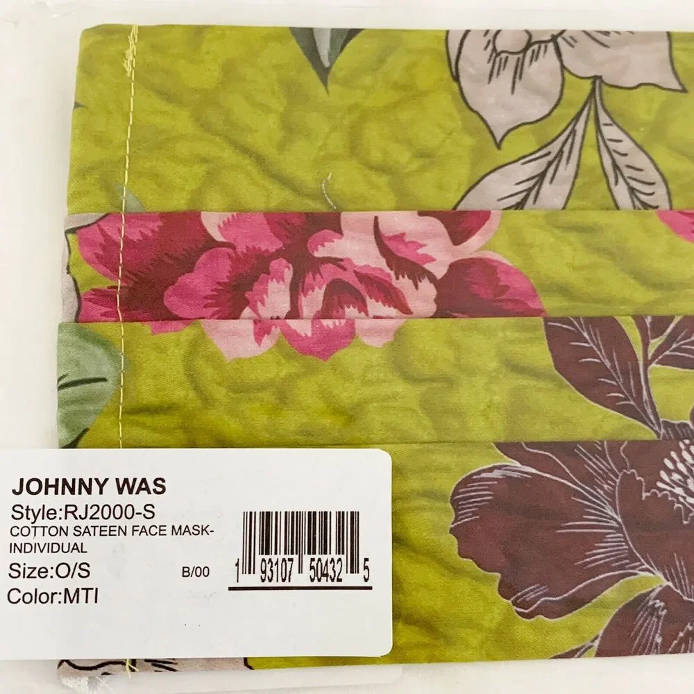 JOHNNY WAS Face Mask Designer Cotton Floral Filter Pocket Face Covering Washable